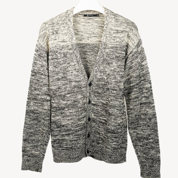 T By Alexander Wang Cream & Black Ombre Knit V-Neck Cardigan